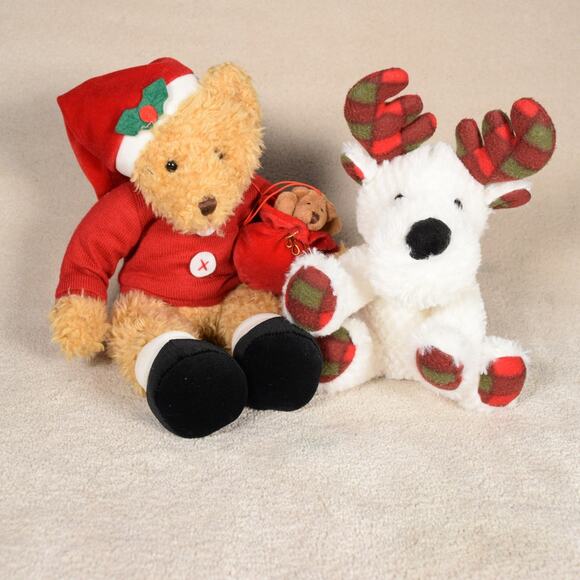 Christmas Bear & Moose Stuffed Animals Holiday Plush Russ 8 inches Gift or Decor - Picture 1 of 10
